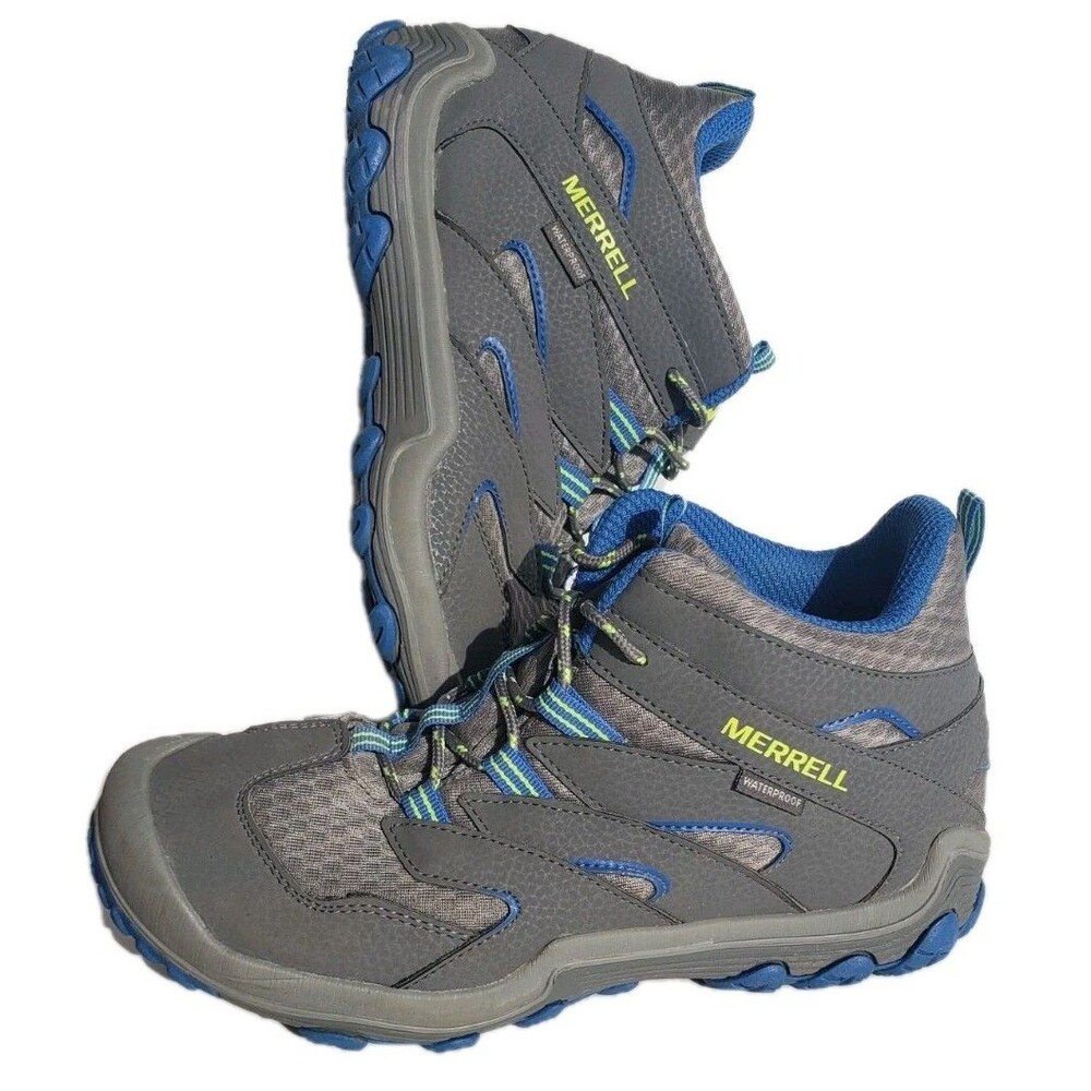 Merrel Chameleon 7 Access Mid Waterproof Hiking Shoes Boys Youth Sz 5M Blue Gray